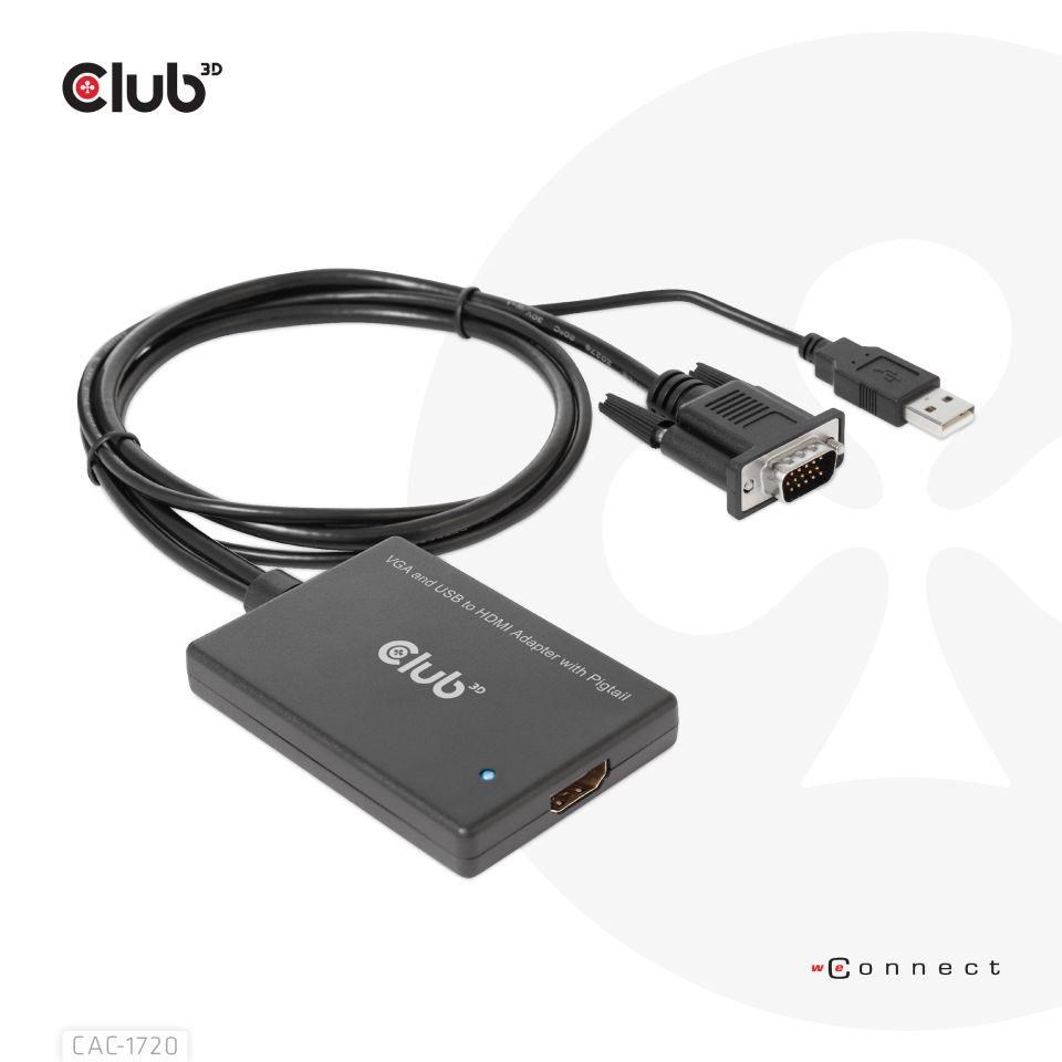 Club3D kabel VGA a USB-A na HDMI s ocáskem,  M/ F,  0.6m4 