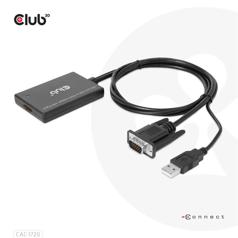 Club3D kabel VGA a USB-A na HDMI s ocáskem,  M/ F,  0.6m5 