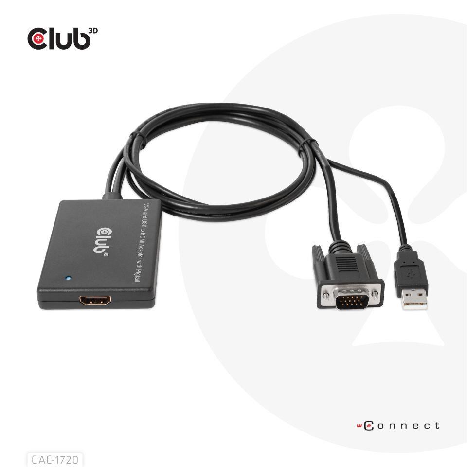Club3D kabel VGA a USB-A na HDMI s ocáskem,  M/ F,  0.6m6 