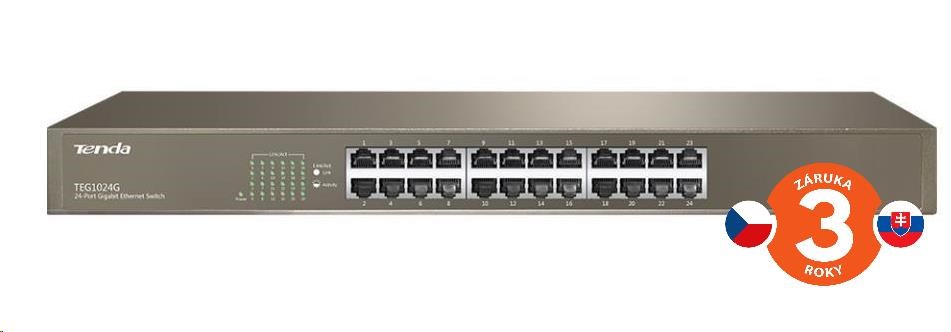 Tenda TEG1024G 24-portový gigabitový ethernetový prepínač,  10/ 100/ 1000 Mb/ s,  montáž do stojana0 