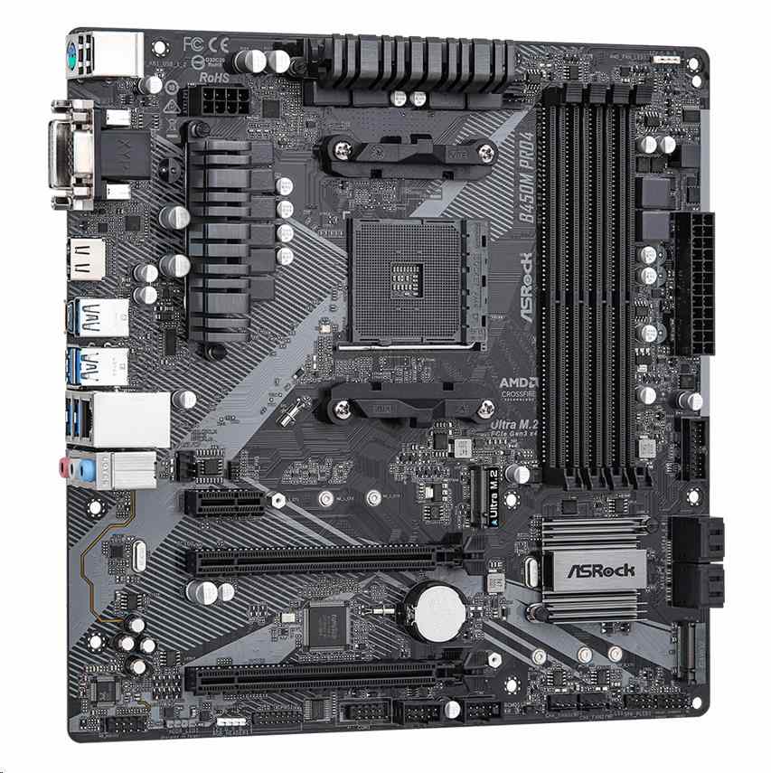 ASRock MB Sc AM4 B450M PRO4 R2.0,  AMD B450,  4xDDR4,  1xHDMI,  1xDVI,  1xVGA,  mATX1 