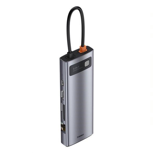 Baseus Metal Gleam Series 9v1 HUB Type-C (USB-C PD 100W,  3* USB 3.0,  HDMI,  VGA,  RJ45,  SD/ TF port),  sivá5 