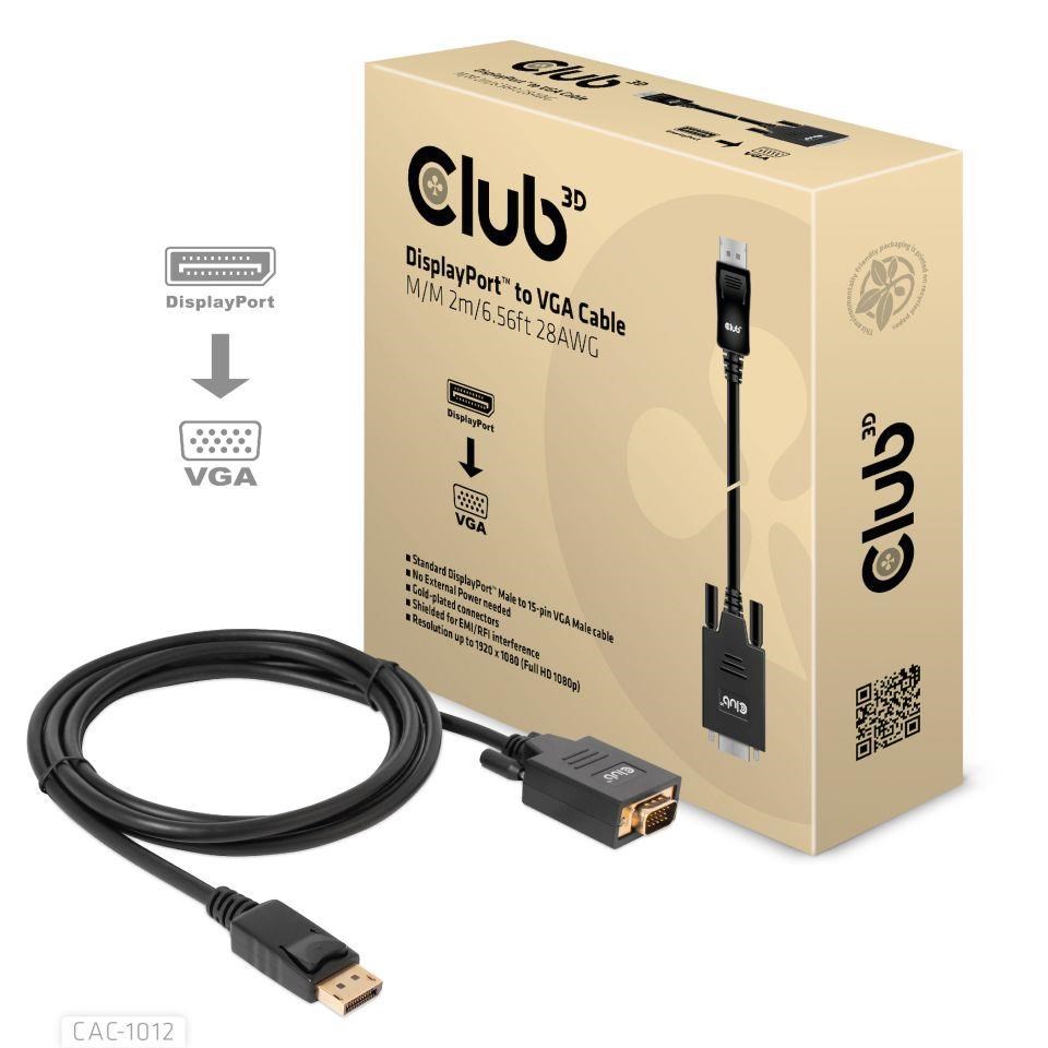 Club3D kabel DP na VGA,  M/ M,  2m,  28 AWG0 