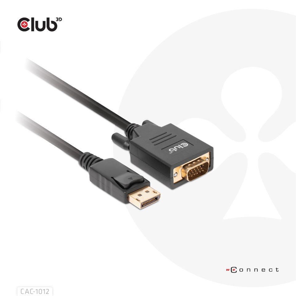 Club3D kabel DP na VGA,  M/ M,  2m,  28 AWG6 