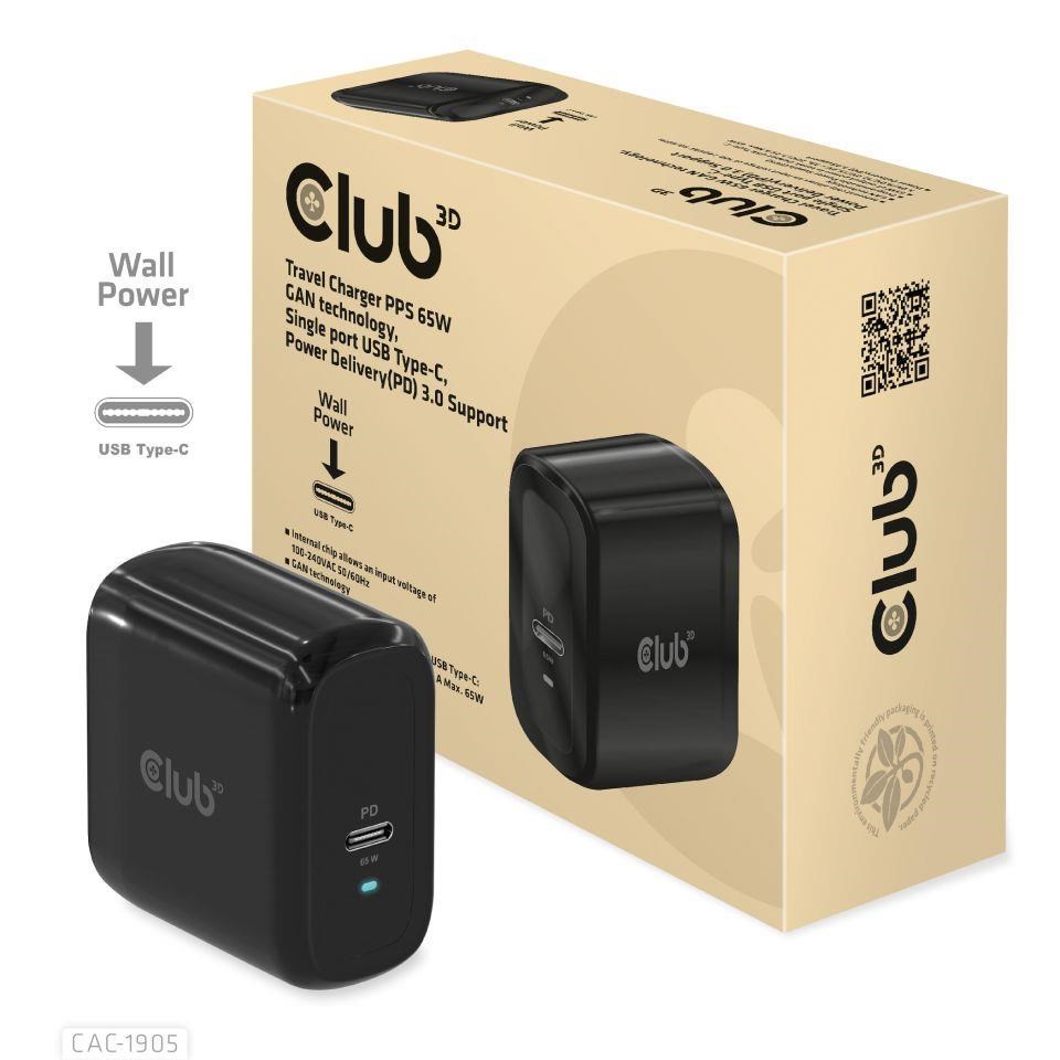 Cestovná nabíjačka Club3D PPS 65W technológia GAN, USB Type-C, Power Delivery(PD) 3.0 Podpora0 