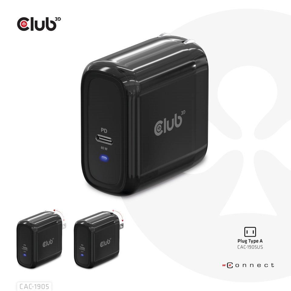 Cestovná nabíjačka Club3D PPS 65W technológia GAN, USB Type-C, Power Delivery(PD) 3.0 Podpora4 