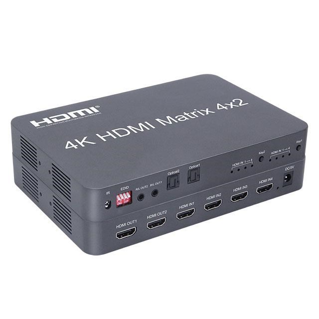 PremiumCord HDMI maticový prepínač 4:2 so zvukom,  rozlíšenie 4Kx2K0 
