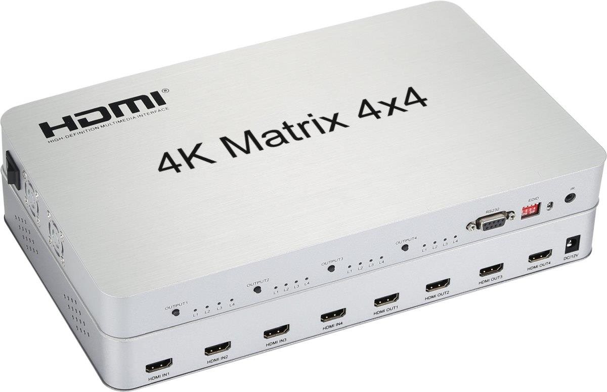 PremiumCord HDMI maticový prepínač 4:4 ,  rozlíšenie 4Kx2K0 