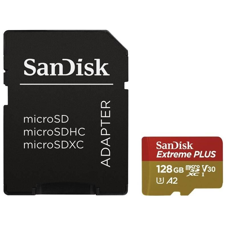 Karta SanDisk micro SDXC 128 GB Extreme PLUS (200 MB/ s Class 10,  UHS-I U3 V30) + adaptér0 