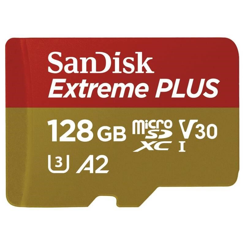 Karta SanDisk micro SDXC 128 GB Extreme PLUS (200 MB/ s Class 10,  UHS-I U3 V30) + adaptér2 