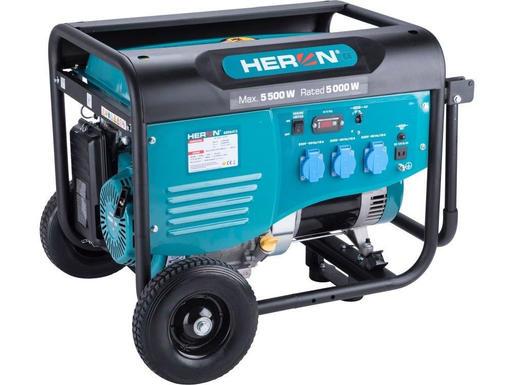 HERON 8896413 elektrocentrála benzínová 13HP/ 5, 5kW,  pro svařování,  podvozek0 