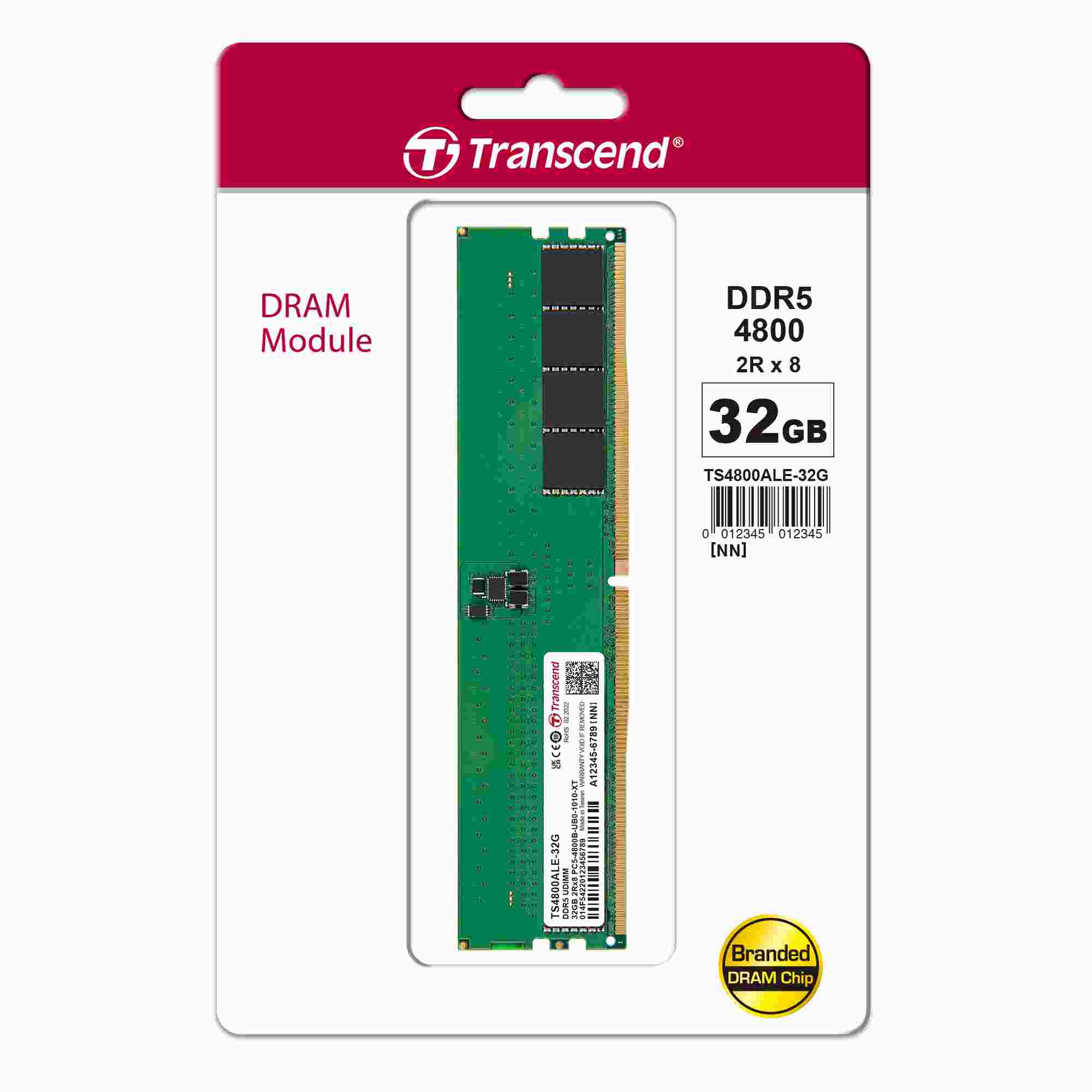 DDR5 32GB 4800MHz TRANSCEND 2Rx8 2Gx8 CL40 DIMM 1.1V1 