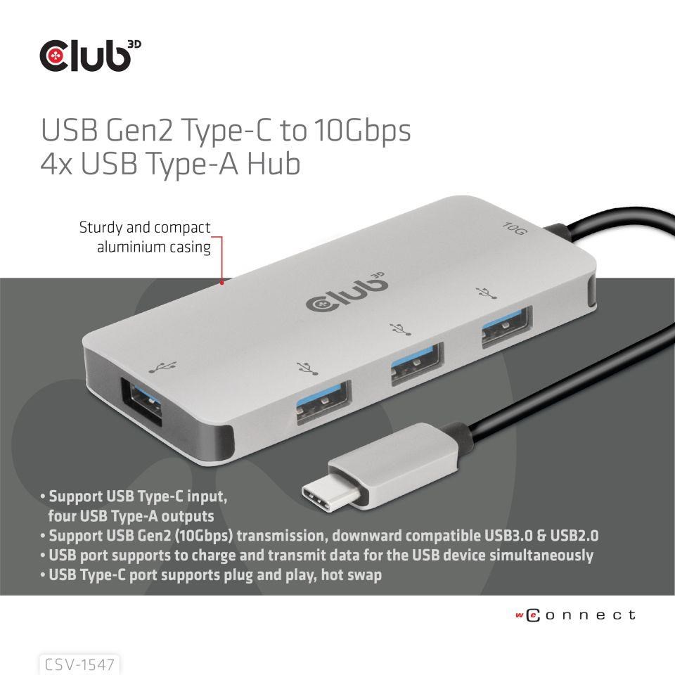 Club3D Hub USB-C Gen2 na 10Gbps 4x USB Type-A Hub3 