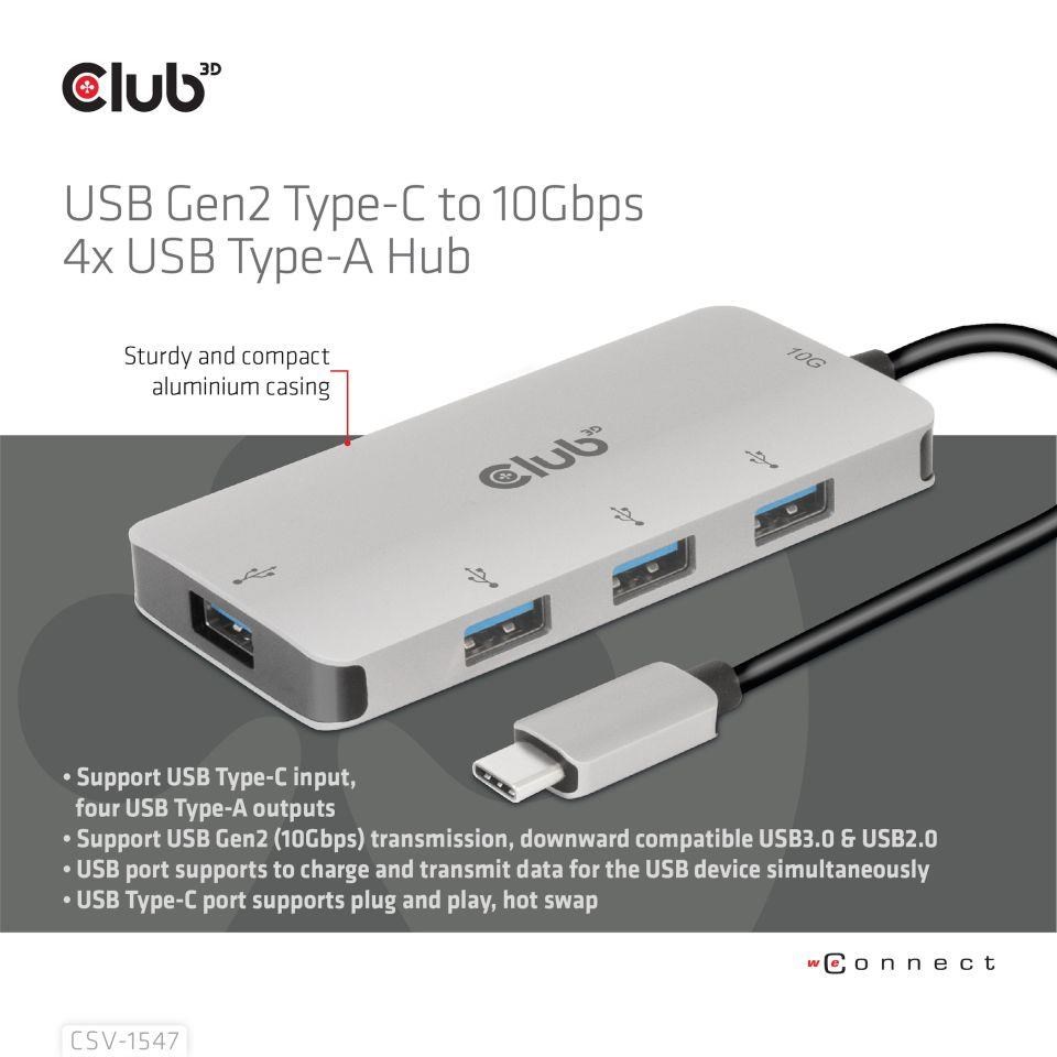 Club3D Hub USB-C Gen2 na 10Gbps 4x USB Type-A Hub1 