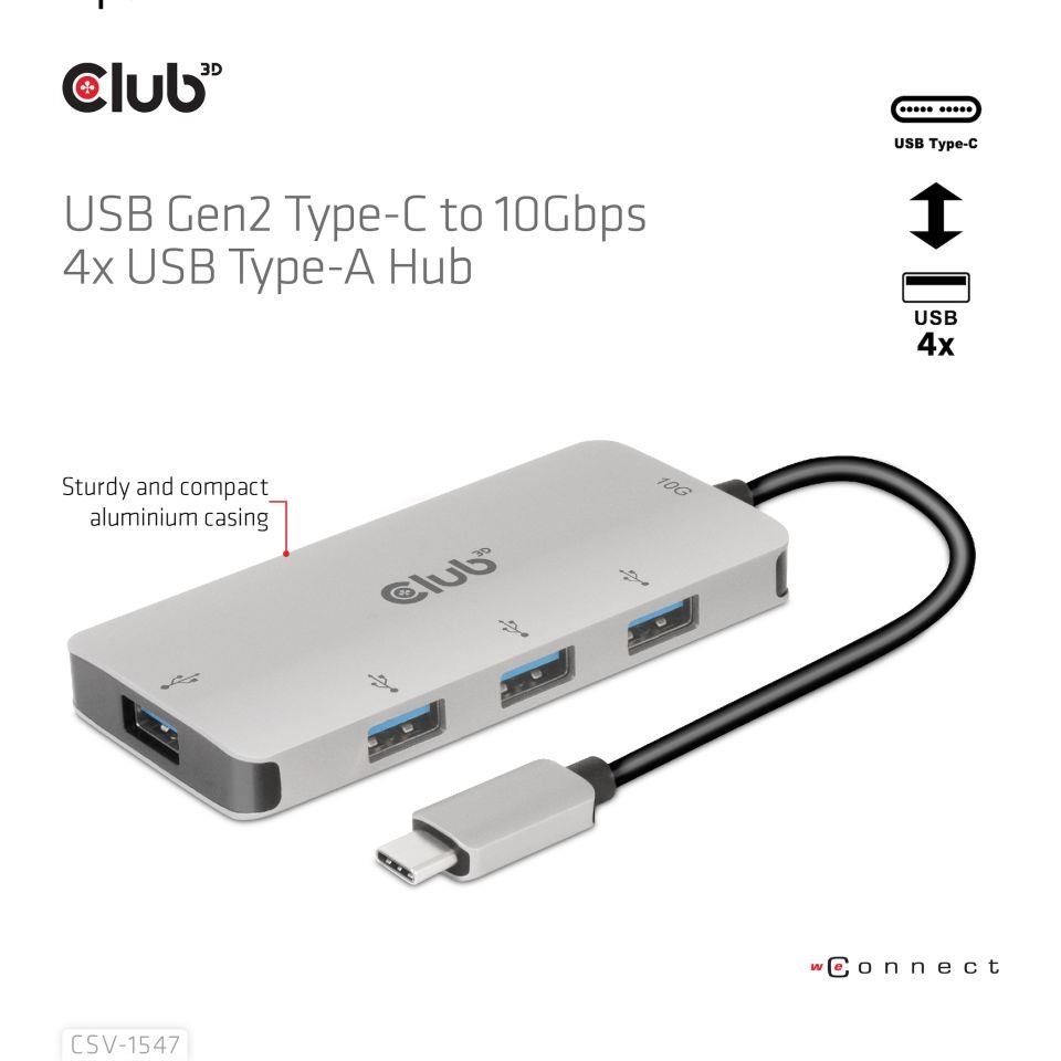 Club3D Hub USB-C Gen2 na 10Gbps 4x USB Type-A Hub0 