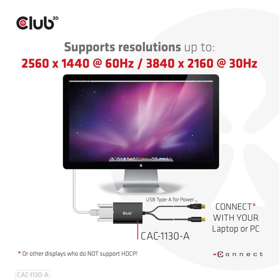 Club3D adaptér Mini DP na Dual Link DVI,  verzia HDCP OFF pre Apple Cinema Displeje Aktívny adaptér4 