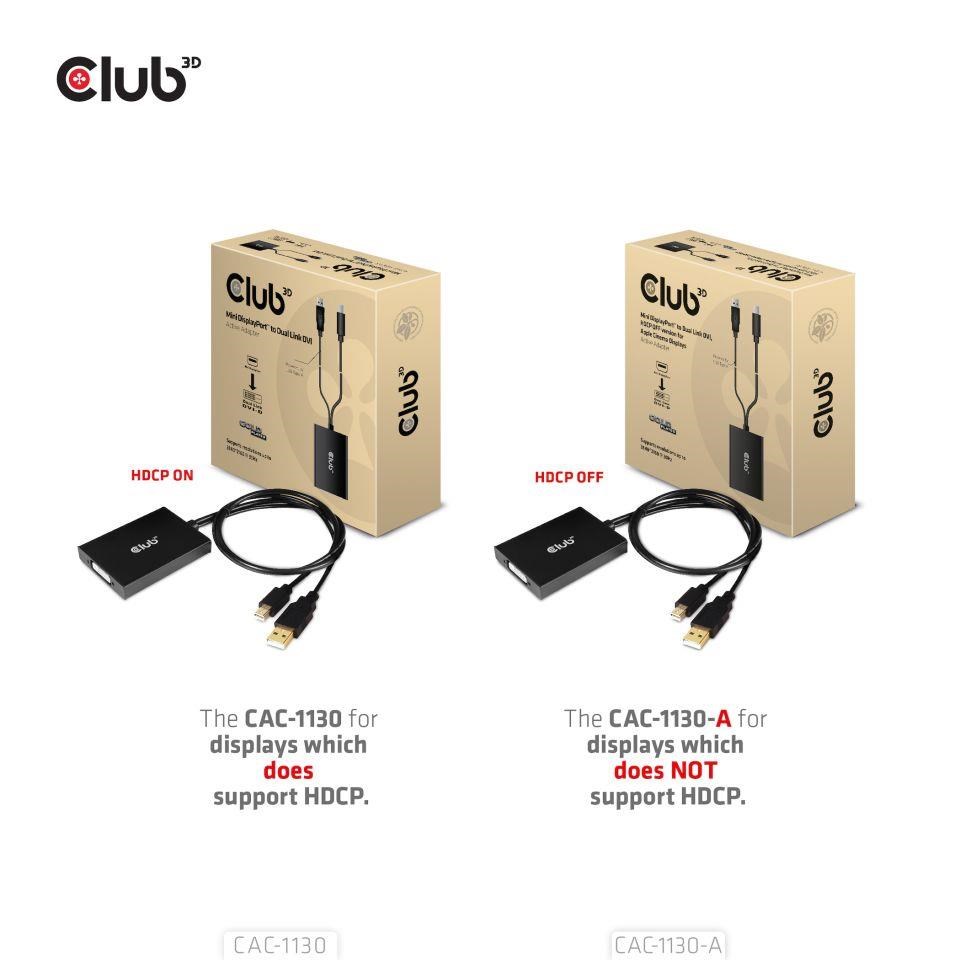 Club3D adaptér Mini DP na Dual Link DVI,  verzia HDCP OFF pre Apple Cinema Displeje Aktívny adaptér6 