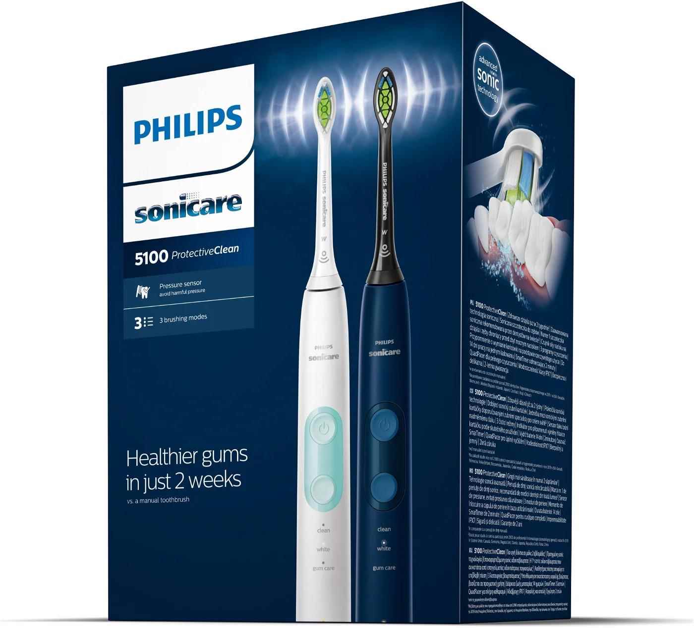 Philips Sonicare HX6851/ 34 elektrický zubní kartáček,  sonický,  3 režimy,  časovač,  bílá a námořnická modrá1 