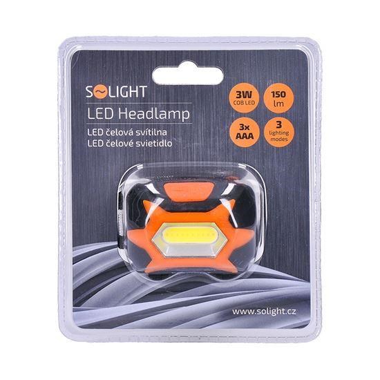 Solight čelová LED svítilna,  3W COB,  3x AAA1 