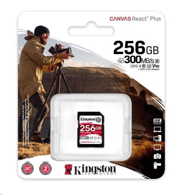 Kingston 256GB Canvas React Plus SDXC UHS-II 300R/260W U3 V90 pre Full HD/4K/8K2 