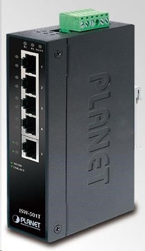 Planet ISW-501T,  5x 10/ 100,  DIN, IP30,  rozšířený teplotní rozsah -40~75 st.C0 