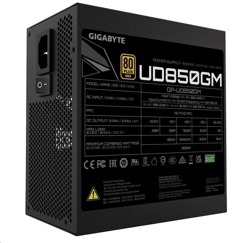 Napájací zdroj GIGABYTE UD850GM, 850W, 80+ Gold, 120mm ventilátor5 