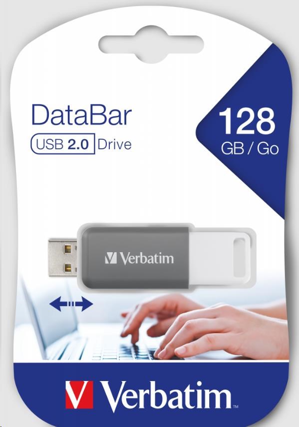 VERBATIM Flash disk 128GB DataBar USB 2.0 Disk,  sivý3 
