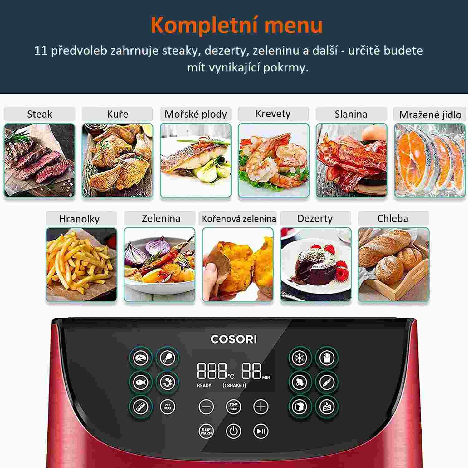 BAZAR - Cosori CP158-AF PREMIUM – horkovzdušná digitální fritéza, red - Poškozený obal (Komplet)11 
