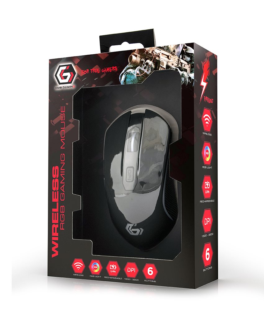 GEMBIRD myš MUSGW-6BL-01,  herní,  bezdrátová,  RGB LED,  3200DPI,  USB4 