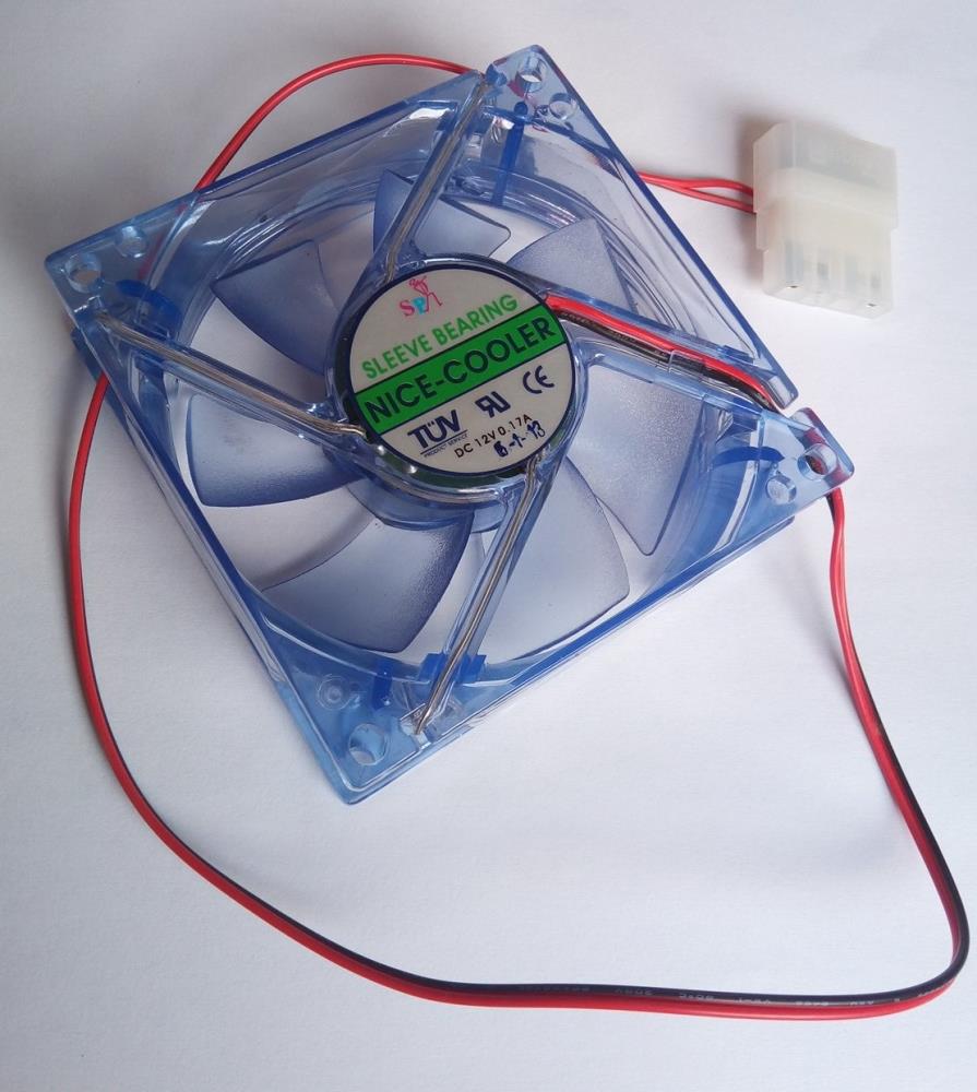 EUROCASE ventilátor 80mm,  12V/ 0, 17A,  prosvětlený modrý (molex)0 