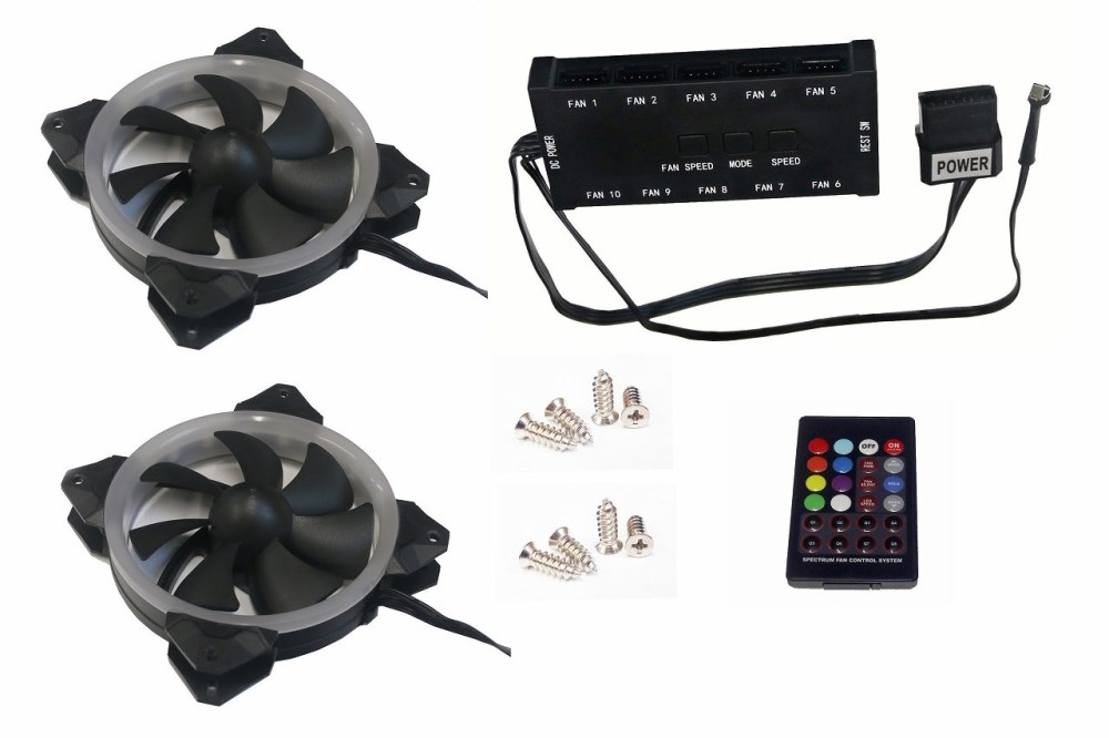 EUROCASE ventilátor RGB 120mm (Turbine blade,  FullControl Led),  set 2ks + controller0 