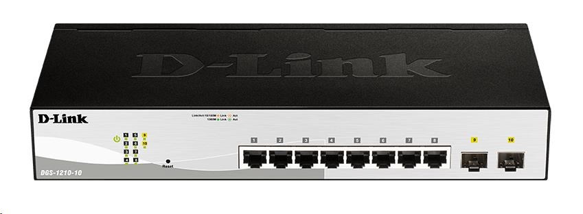 D-Link DGS-1210-10 10portový gigabitový prepínač Smart+,  8x GbE,  2x SFP,  bez ventilátora0 