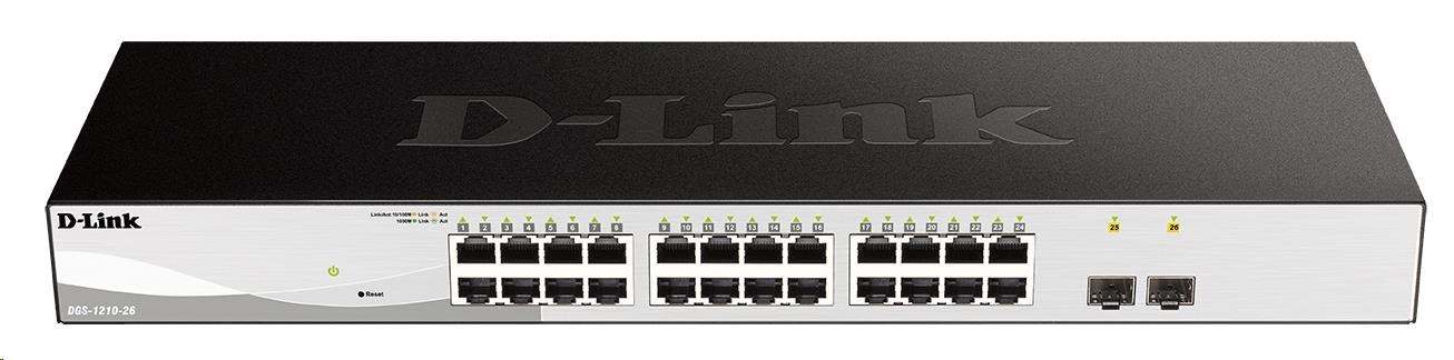 D-Link DGS-1210-26 26-portový gigabitový prepínač Smart+,  24x GbE,  2x SFP,  bez ventilátora0 
