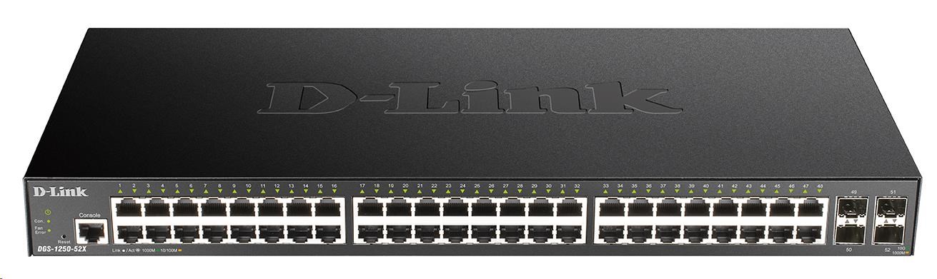 D-Link DGS-1250-52X 52-portový gigabitový inteligentný prepínač,  48x GbE,  4x SFP+1 