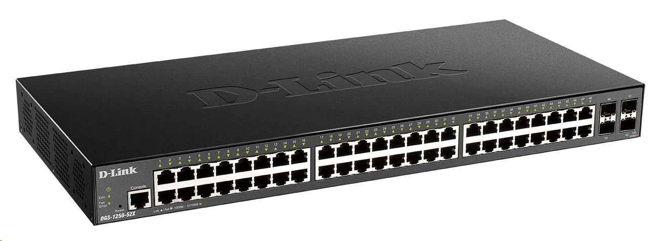D-Link DGS-1250-52X 52-portový gigabitový inteligentný prepínač,  48x GbE,  4x SFP+0 