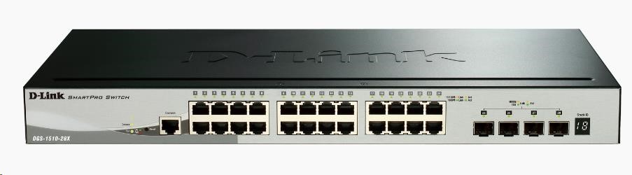D-Link DGS-1510-28X 28-portový gigabitový stohovateľný inteligentný riadený prepínač,  24x gigabit RJ45,  4x 10G SFP+0 