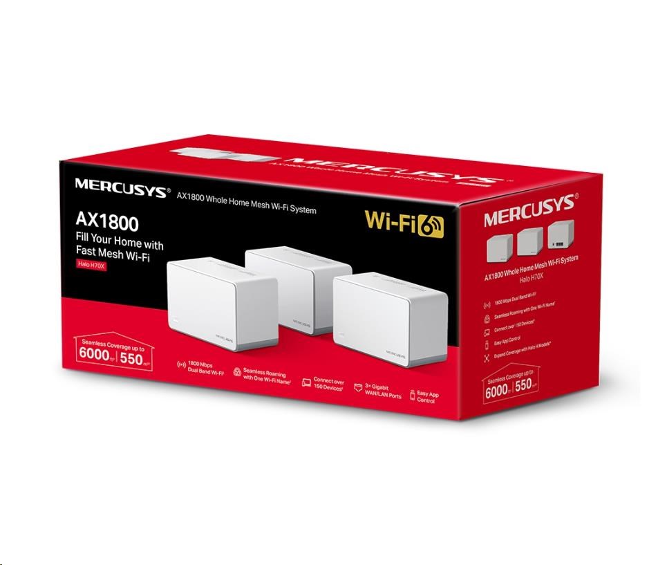 MERCUSYS Halo H70X(3-pack) WiFi6 Mesh (AX1800, 2, 4GHz/ 5GHz, 3xGbELAN/ WAN)0 