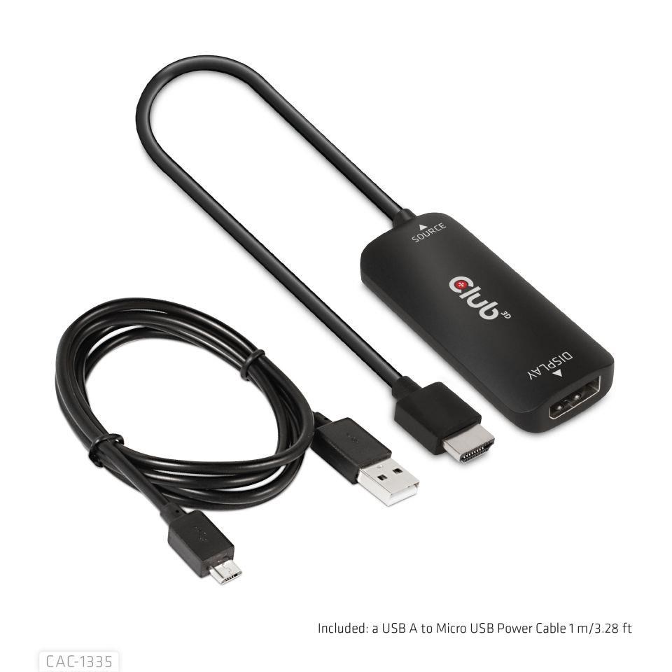 Club3D Adaptér HDMI + Micro USB na DisplayPort 4K120Hz/ 8K30Hz,  Active Adapter M/ F6 