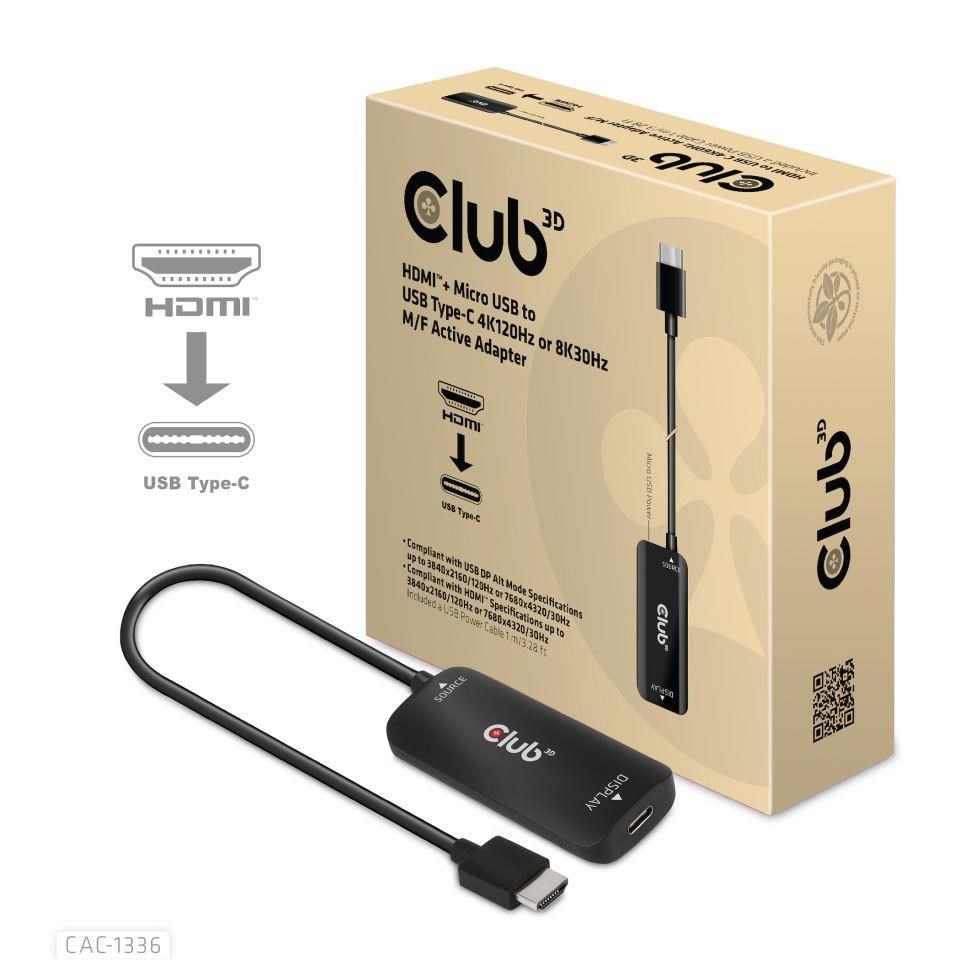 Club3D Adaptér HDMI + Micro USB na USB-C 4K120Hz/ 8K30Hz,  Active Adapter M/ F1 