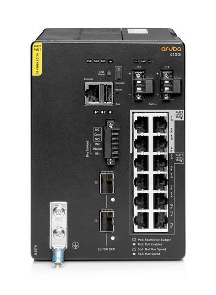 Aruba 4100i 12-port 1GbE (8-port Class 4 POE and 4-port Class 6 POE) 2-port SFP+ DIN Mount Switch JL817A RENEW0 