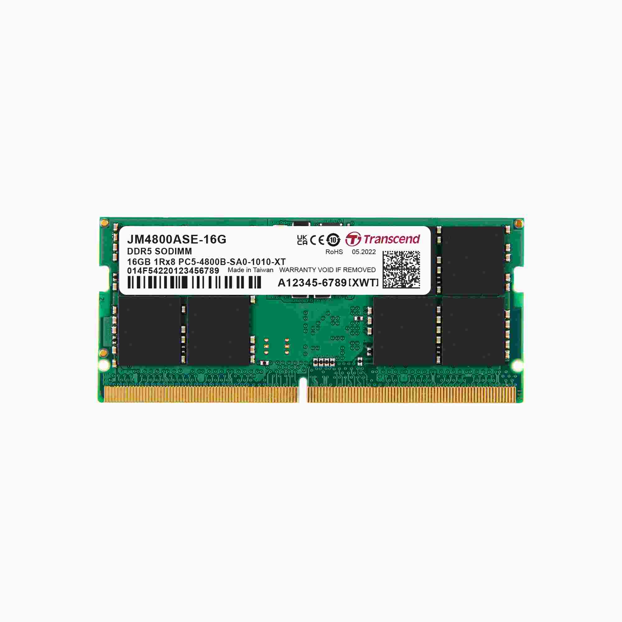 TRANSCEND SODIMM DDR5 16GB 4800MHz JM 1Rx8 2Gx8 CL40 1.1V0 