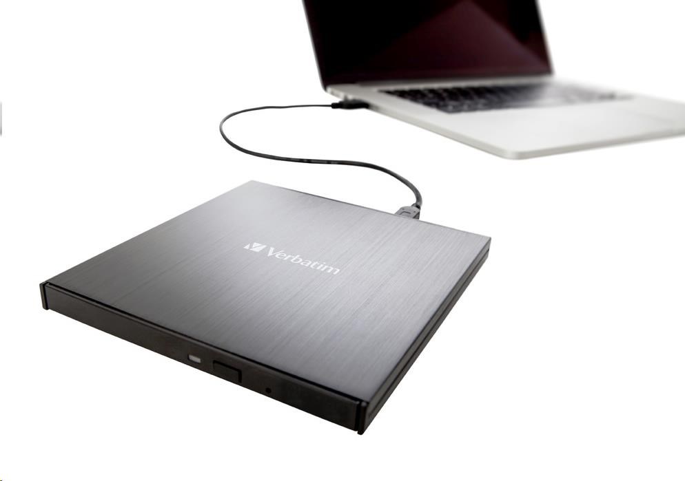 VERBATIM externí mechanika Slimline Blu-ray Writer (USB 3.1,  USB-C)  Zdarma BR Disc 25GB (CD DVD BD + NERO4 
