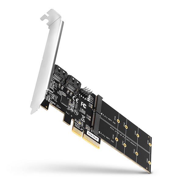 AXAGON PCES-SA4M2,  PCIe radič - 2x interný SATA 6G port + 2x SATA M.2 slot,  ASM1164,  SP & LP0 
