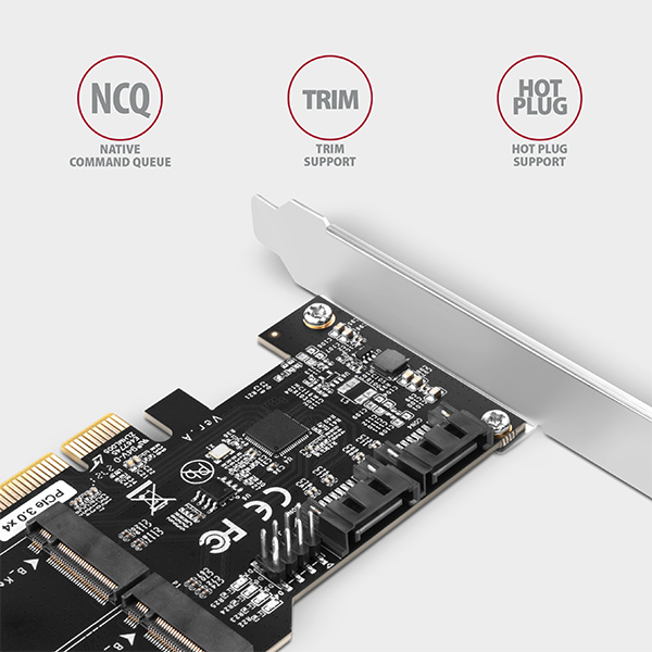 AXAGON PCES-SA4M2,  PCIe radič - 2x interný SATA 6G port + 2x SATA M.2 slot,  ASM1164,  SP & LP3 