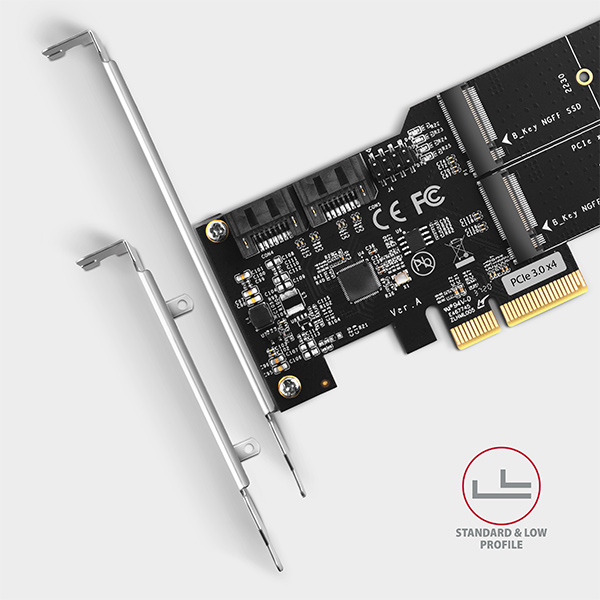 AXAGON PCES-SA4M2,  PCIe radič - 2x interný SATA 6G port + 2x SATA M.2 slot,  ASM1164,  SP & LP4 