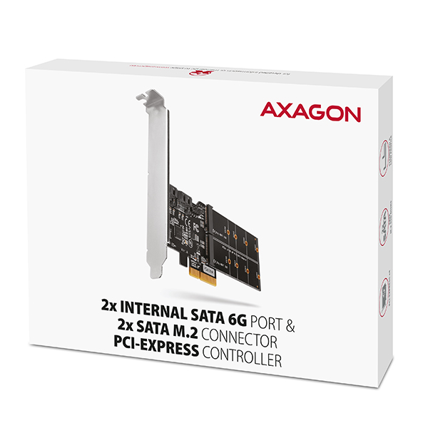 AXAGON PCES-SA4M2,  PCIe radič - 2x interný SATA 6G port + 2x SATA M.2 slot,  ASM1164,  SP & LP7 
