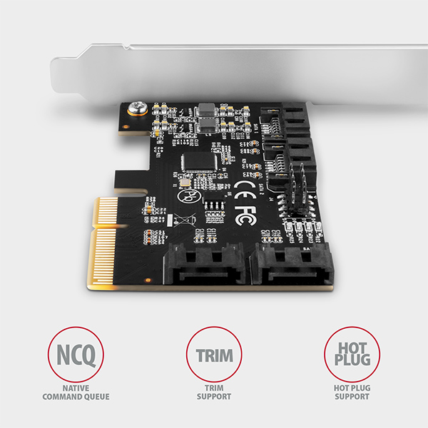 AXAGON PCES-SA4X4,  PCIe radič - 4x interný SATA 6G port,  ASM1164,  SP & LP3 
