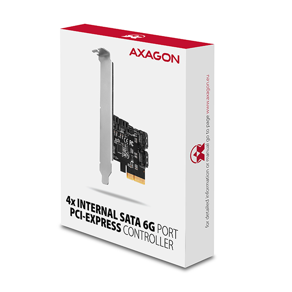 AXAGON PCES-SA4X4,  PCIe radič - 4x interný SATA 6G port,  ASM1164,  SP & LP5 