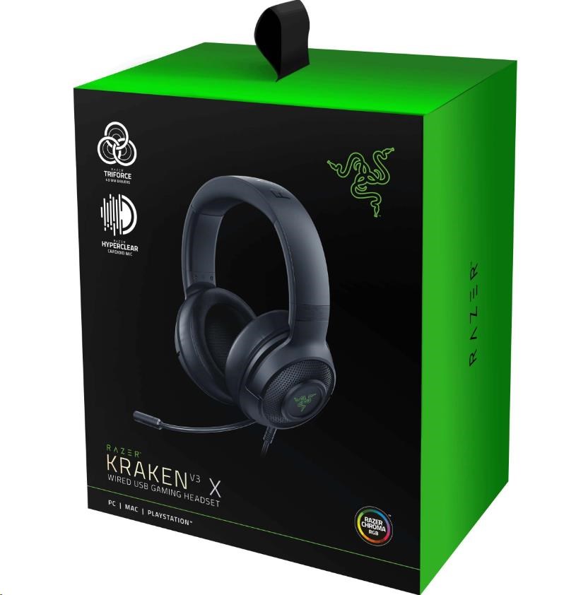 RAZER sluchátka Kraken V3 X,  USB,  RGB,  černá3 