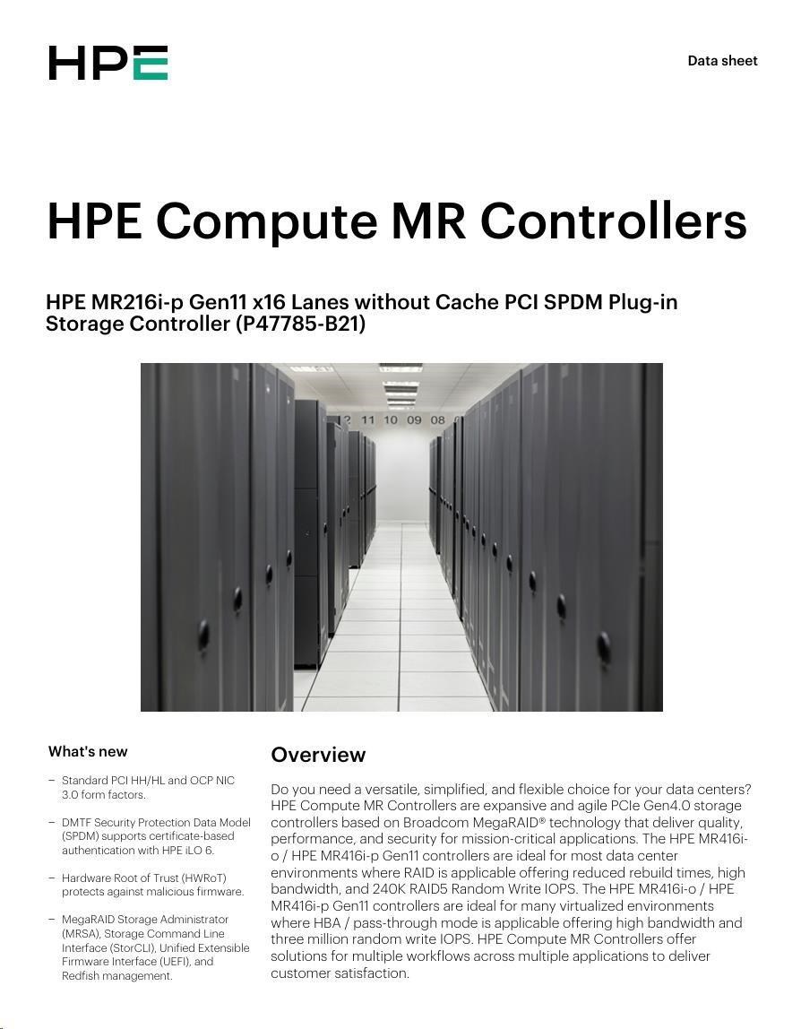 HPE MR216i-p Gen11 16 Internal Lanes/ No Cache SPDM PCI Plug-in Storage Controller (raid 0, 1, 10 only)2 